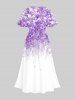 Plus Size Ombre Flowers Leaf Cat Print Split Hawaii Midi Dress -  