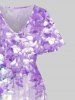 Plus Size Ombre Flowers Leaf Cat Print Split Hawaii Midi Dress -  