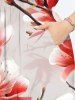 Plus Size Peach Blossom Flower Print Split Hawaii Midi Dress -  