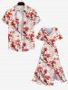 Plus Size Peach Blossom Flower Print Split Hawaii Midi Dress -  