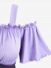 Plus Size Cold Shoulder Ruched Ruffles Colorblock Patchwork Lace Up Belted Vintage Corset A Line Dress -  