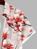Plus Size Peach Blossom Flower Print Buttons Pocket Hawaii Shirt For Men -  