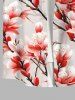 Plus Size Peach Blossom Flower Print Buttons Pocket Hawaii Shirt For Men -  