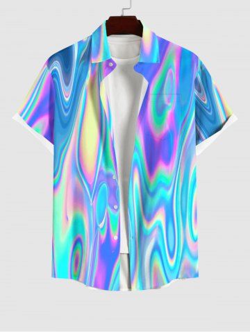 Plus Size Colorful Neon Light Beam 3D Print Buttons Pocket Hawaii Shirt For Men - MULTI-A - 3XL