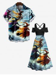 Halloween Costume Wizard Broom Ombre Sky Cloud Print Plus Size Matching Set For Couples -  