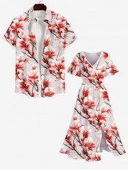 Tenue de Plage Tendance Grande Taille Imprimé à Fleurs de Pêche pour Couples - Multi-A 