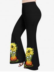 Plus Size Halloween Costume Pumpkin Fire Flame Ghost Bat Wizard Print Flare Pants -  