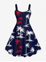 Plus Size Coconut Tree Print Hawaii A Line Tank Dress -  