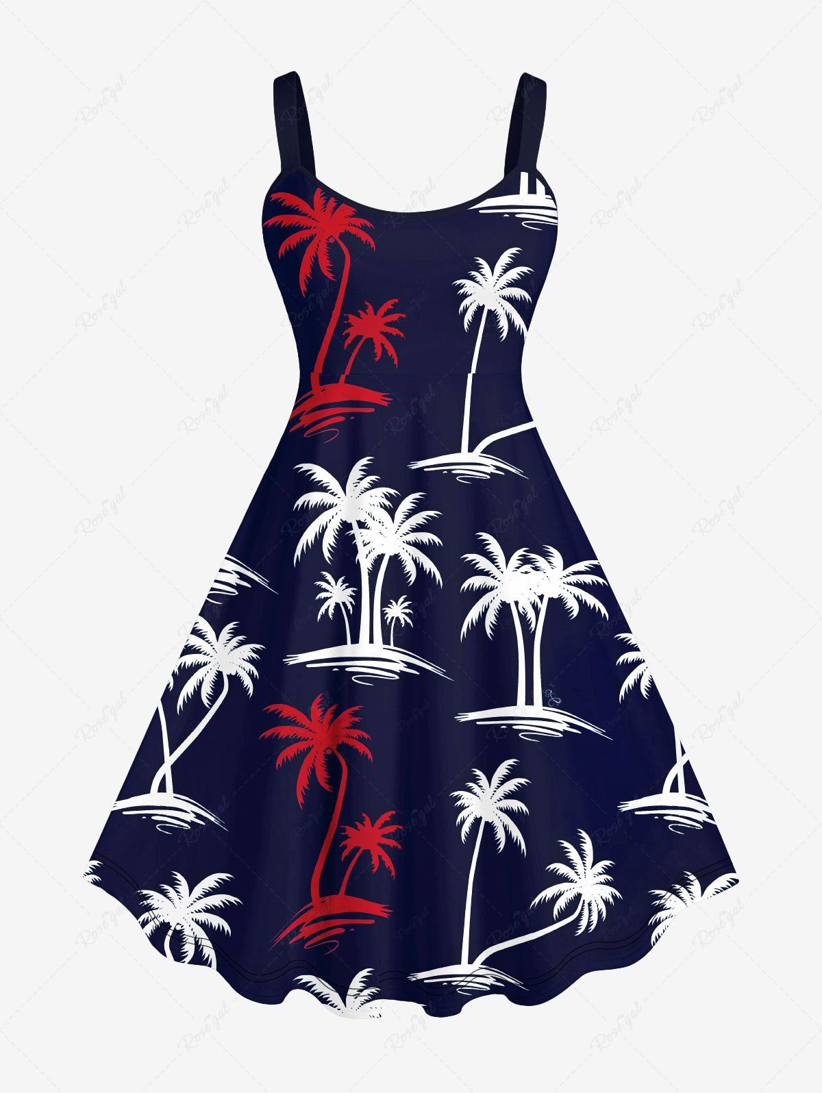 Buy Plus Size Coconut Tree Print Hawaii A Line Tank Dress  