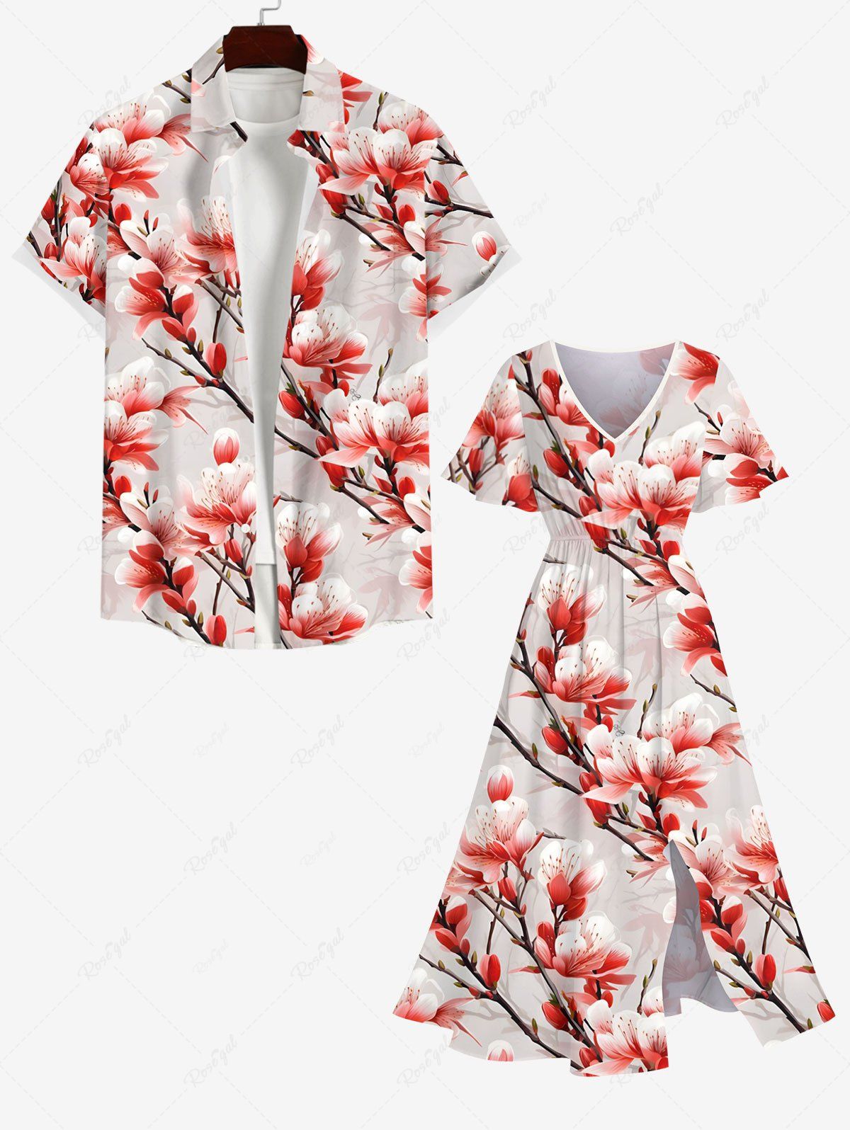 Tenue de Plage Tendance Grande Taille Imprimé à Fleurs de Pêche pour Couples Multi-A 