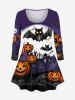 Halloween Costume Pumpkin Moon Bat Tree Print Plus Size Matching Set -  