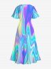 Plus Size Colorful Neon Light Beam 3D Print Split Hawaii Midi Dress -  