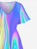 Plus Size Colorful Neon Light Beam 3D Print Split Hawaii Midi Dress -  