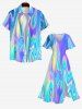 Plus Size Colorful Neon Light Beam 3D Print Split Hawaii Midi Dress -  
