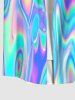 Plus Size Colorful Neon Light Beam 3D Print Buttons Pocket Hawaii Shirt For Men -  