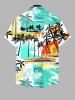 Plus Size Coconut Tree Sea Colorblock Print Hawaii Button Pocket Shirt For Men -  