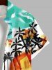 Plus Size Coconut Tree Sea Colorblock Print Hawaii Button Pocket Shirt For Men -  
