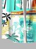Plus Size Coconut Tree Sea Colorblock Print Hawaii Button Pocket Shirt For Men -  