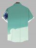 Plus Size Coconut Tree Contrast Colorblock Print Hawaii Button Pocket Shirt For Men -  