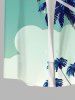 Plus Size Coconut Tree Contrast Colorblock Print Hawaii Button Pocket Shirt For Men -  