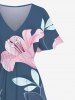 Plus Size Lily Flower Leaf Bird Print Hawaii Split Pocket A Line Midi Dress -  