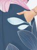 Plus Size Lily Flower Leaf Bird Print Hawaii Split Pocket A Line Midi Dress -  