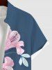 Plus Size Lily Flower Leaf Bird Print Hawaii Button Pocket Shirt For Men -  