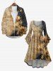 Plus Size Rose Flower Distressed Newspaper Print Halloween Costume Ruched High Low Asymmetric Dress -  