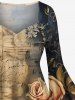 Plus Size Rose Flower Distressed Newspaper Print Halloween Costume Ruched High Low Asymmetric Dress -  