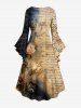 Plus Size Rose Flower Distressed Newspaper Print Halloween Costume Ruched High Low Asymmetric Dress -  