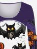 Plus Size Halloween Costume Pumpkin Moon Bat Tree Print T-shirt -  