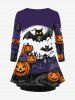 Plus Size Halloween Costume Pumpkin Moon Bat Tree Print T-shirt -  