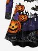 Plus Size Halloween Costume Pumpkin Moon Bat Tree Print T-shirt -  