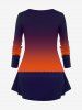 Plus Size Halloween Costume Ombre Colorblock Pumpkin Latern Bat Moon Print T-shirt -  