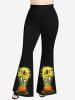 Plus Size Halloween Costume Pumpkin Fire Flame Ghost Bat Wizard Print Flare Pants -  
