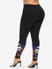 Plus Size Halloween Costume Pumpkin Moon Bat Tree Print Leggings -  