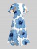 Plus Size Tropical Hibiscus Flower Print Split Hawaii Midi Dress -  