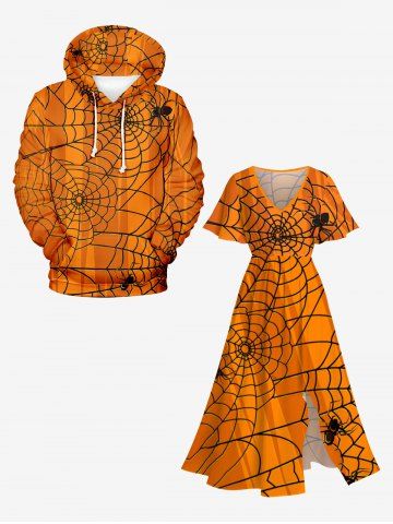 Halloween Costume Spider Web Print Plus Size Matching Outfit For Couples - ORANGE