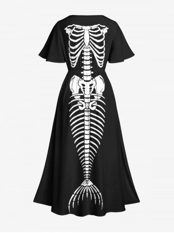 Plus Size Halloween Costume Skeleton Mermaid Bone Print Split Midi Dress 54 OFF Rosegal