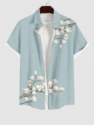 Chemise hawaïenne grande taille pour homme, à imprimé floral et branches, boutons et poche. - Bleu-gris 3XL