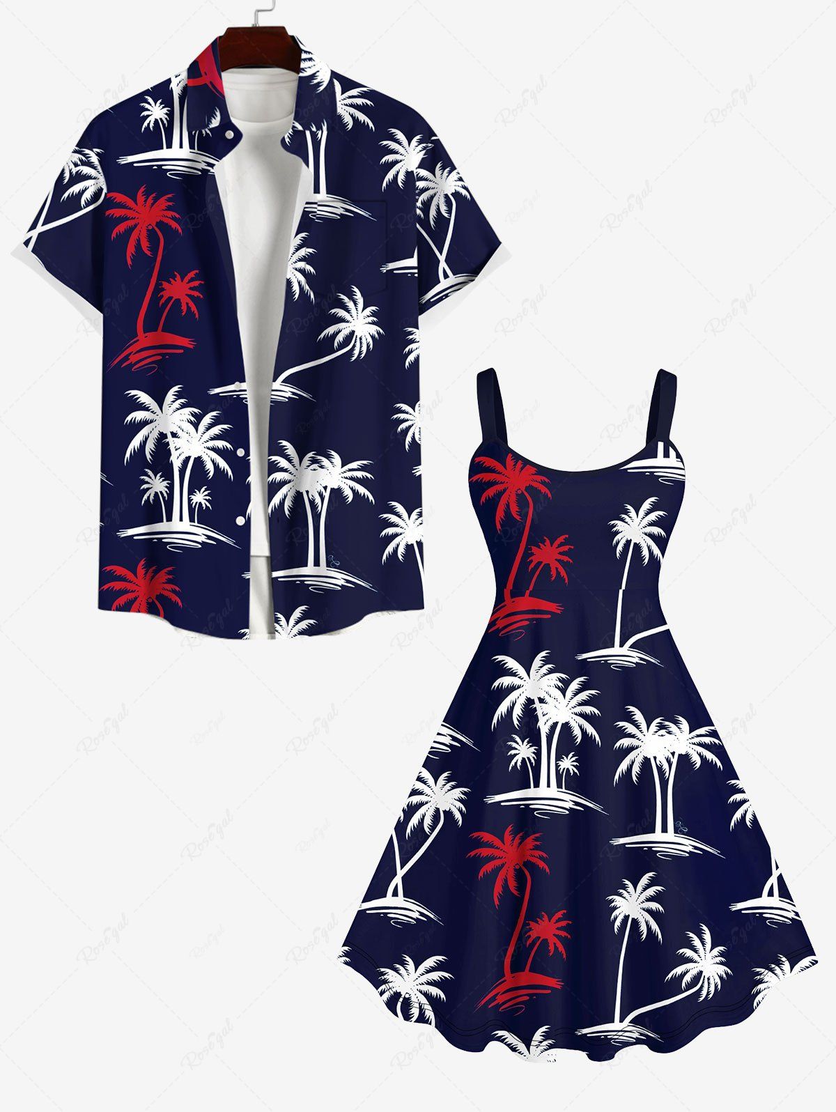 Cheap Coconut Tree Print Plus Size Matching Hawaii Beach Outfit For Couples  