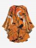 Plus Size Tree Branch Crow Bat Moon Sat Galaxy Print Halloween Lattice T-shirt -  