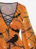 Plus Size Tree Branch Crow Bat Moon Sat Galaxy Print Halloween Lattice T-shirt -  