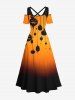 Maxi Robe D'Halloween Citrouille Peinture D'Encre Croisée de Grande Taille - Orange Foncé 3X