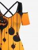 Maxi Robe D'Halloween Citrouille Peinture D'Encre Croisée de Grande Taille - Orange Foncé 3X