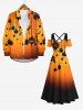 Maxi Robe D'Halloween Citrouille Peinture D'Encre Croisée de Grande Taille - Orange Foncé 3X