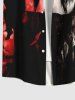 Plus Size Distressed Ombre Ink Painting Devil Angel Print Halloween Button Pocket Shirt For Men -  