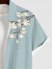 Chemise hawaïenne grande taille pour homme, à imprimé floral et branches, boutons et poche. - Bleu-gris 3XL