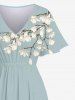 Plus Size Flowers Branch Print Split Hawaii Midi Dress -  