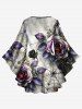 T-shirt D'Halloween Rose Feuille et Fleur Imprimés en Treillis à Manches Evasées de Grande Taille - Noir L